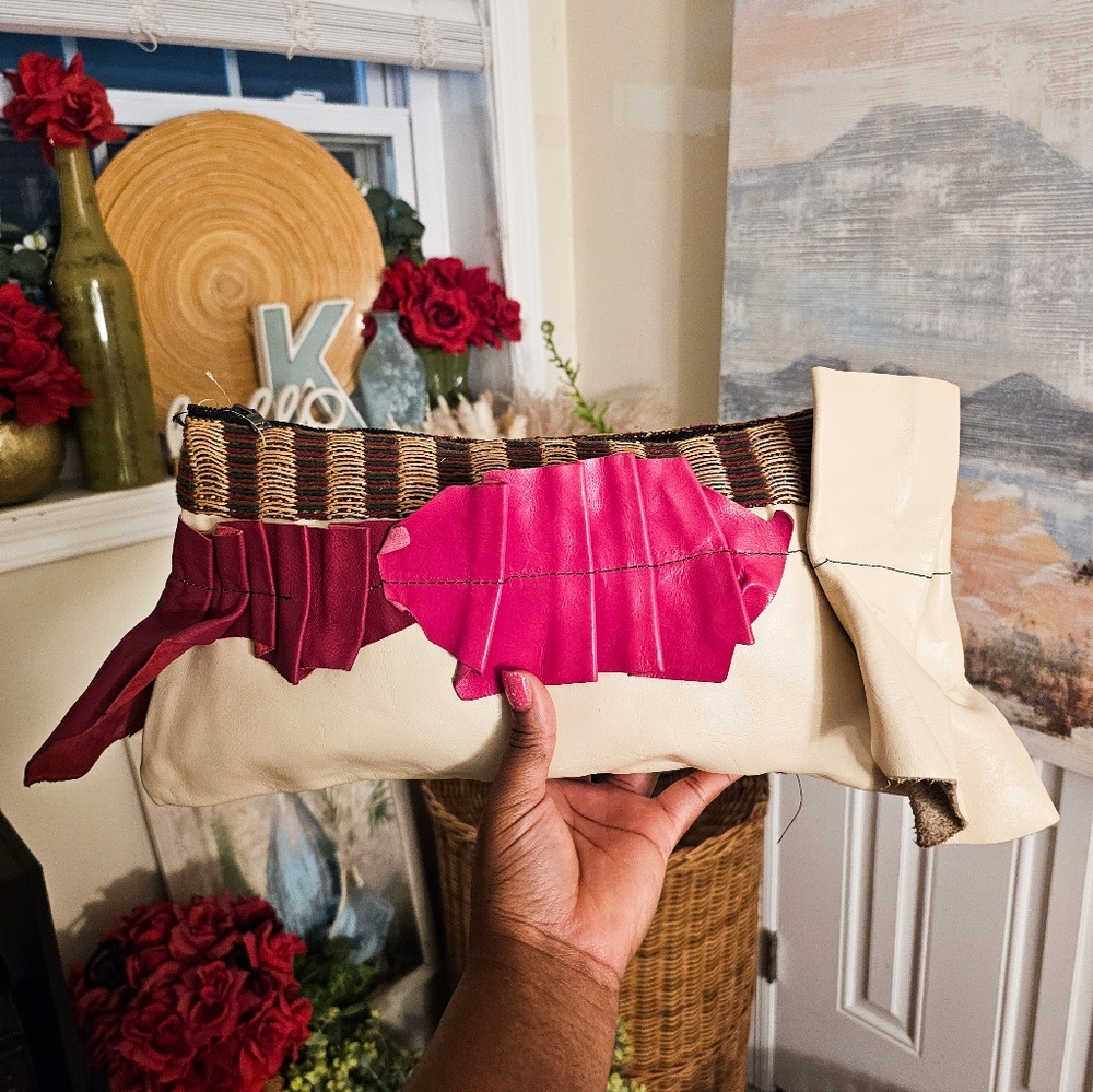 Handmade Leather Ruffle Clutch | Boho-Chic Statement Bag | Artisan Design
